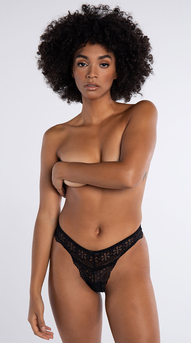  Yandy Double Up Black Daisy Thong