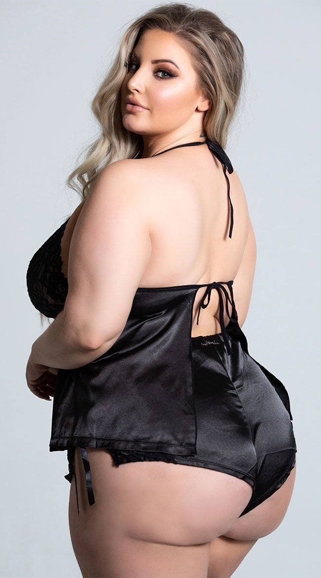  Plus Size Enticing Words Satin Cami Set