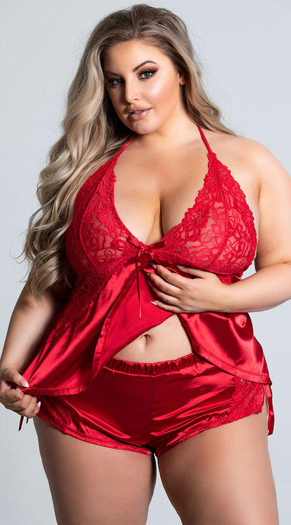  Plus Size Enticing Words Satin Cami Set