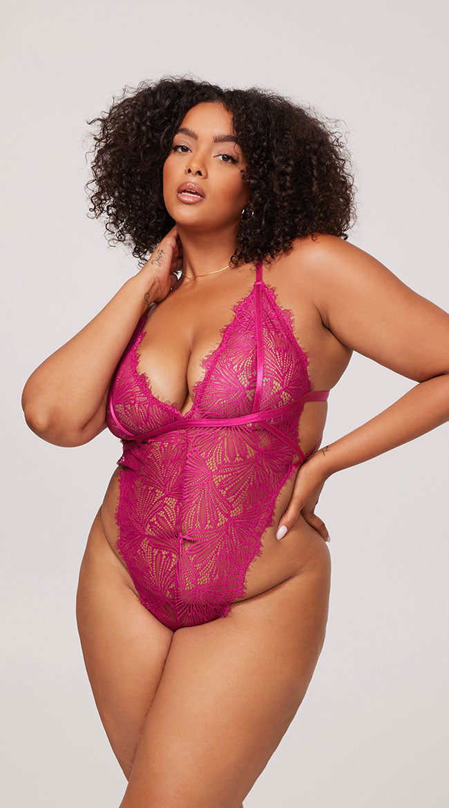 Yandy Plus Size High Key Fine Lace Teddy